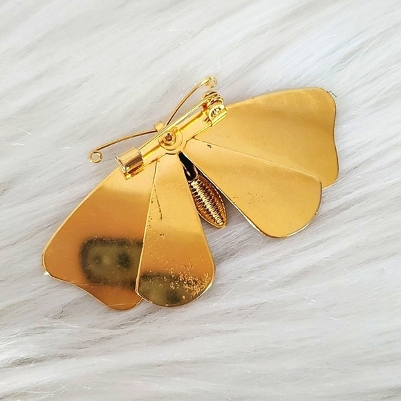 Vintage Dainty Orange Red Gold Tone Butterfly Unsigned Brooch Pin Jewelry - Picture 7 of 12